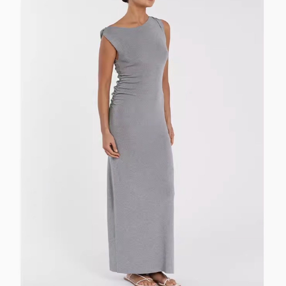 NEW DISSH Poppy Bitter Choc Asym Midi Dress - Silver Gray - Picture 2 of 8